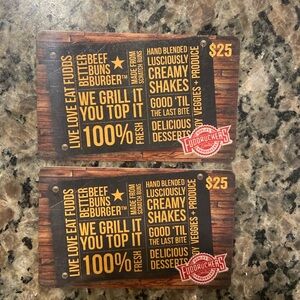 Two $25 Fuddruckers Gift Cards